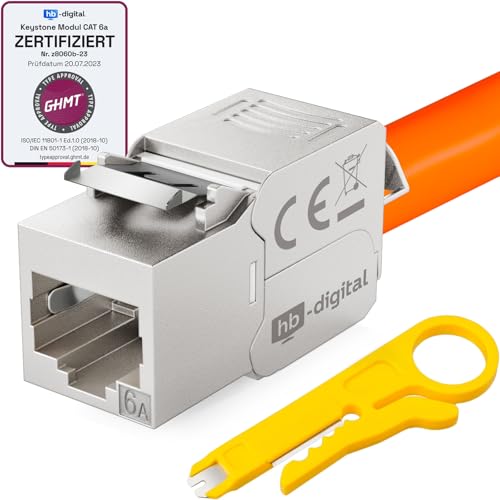 HB-DIGITAL 4x Cat.6a Keystone Modul RJ45 bis zu 500 MHz 10Gbits Cat6a Netzwerk Einbaubuchse STP Kupplung für Patchpanel Verlegekabel LAN Ethernet werkzeuglose Montage + Anlege-Abisolier-Werkzeug von HB-DIGITAL