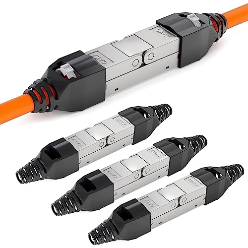 HB-DIGITAL 4x Cat7 LSA Netzwerkkabel Verbinder werkzeugloser mit Knickschutzhülle STP feldkonfektionierbare Kupplung Adapter Verlängerung für LAN Verlegekabel Ethernet Installationskabel CAT7 von HB-DIGITAL