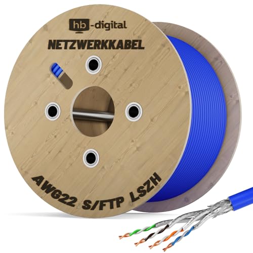 HB-DIGITAL 500m Cat 8.1 Netzwerkkabel Verlegekabel Installationskabel Datenkabel Ethernet LAN Kabel Cat.8 bis zu 40 Gbit/s Kupfer S/FTP 2000 MHz PIMF LSZH Cat8 Halogenfrei RoHS-Compliant AWG 22/1 blau von HB-DIGITAL