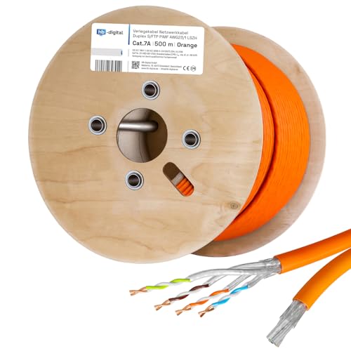 HB-DIGITAL 500m Netzwerkkabel LAN Duplex Verlegekabel Cabel cat.7a max. 1200MHz Reines Kupfer S/FTP PIMF LSZH Halogenfrei RoHS-Compliant AWG23 (2 verbundene Strängen) Orange von HB-DIGITAL