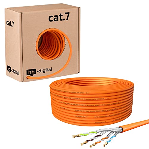 HB-DIGITAL 50m CAT.7 Netzwerkkabel LAN Kabel Verlegekabel PiMF AWG23 Reines Kupfer GHMT Zertifiziert Brandklasse: CCA PoE LSZH Halogenfrei RoHS-Compliant Installationskabel Datenkabel,für Modem,Orange von HB-DIGITAL