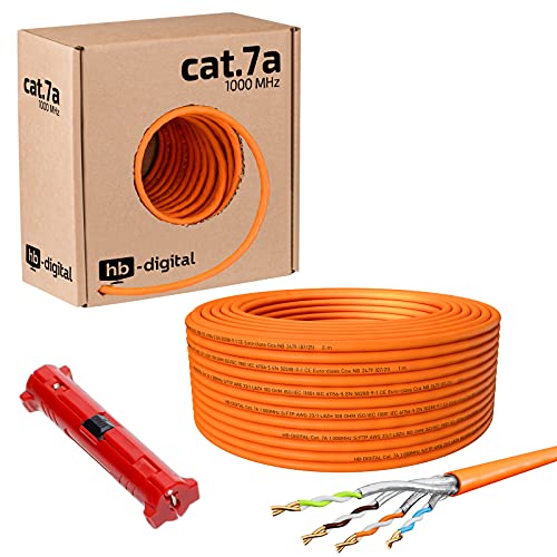 HB-DIGITAL 50m CAT.7a Netzwerkkabel Orange Verlegekabel Ethernet LAN AWG23 Reines Kupfer S/FTP PiMF LSZH Halogenfrei RoHS-Compliant Installation Datenkabel PoE 10Gbit/s max. 1200MHz + Abisolierer von HB-DIGITAL