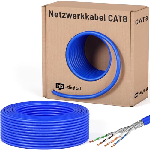 HB-DIGITAL 50m CAT 8 Netzwerkkabel LAN Kabel Verlegekabel Ethernet Installationskabel 40 Gbit/s AWG 22/1 reines Kupfer S/FTP LSZH BauPVO Klasse B2ca Datenkabel Simplex - Blau HB-DIGITAL 50m CAT 8 Netzwerkkabel LAN Kabel Verlegekabel Ethernet Installationskabel 40 Gbit/s AWG 22/1 reines Kupfer S/FTP LSZH BauPVO Klasse B2ca Datenkabel Simplex - Blau von HB-DIGITAL