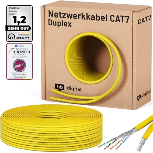 HB-DIGITAL 50m CAT 7 Netzwerkkabel LAN Kabel Verlegekabel Ethernet Installationskabel 10 Gbit/s AWG23 S/FTP - GHMT Zertifiziert - reines Kupfer LSZH BauPVO Klasse Cca Datenkabel Duplex - Gelb von HB-DIGITAL