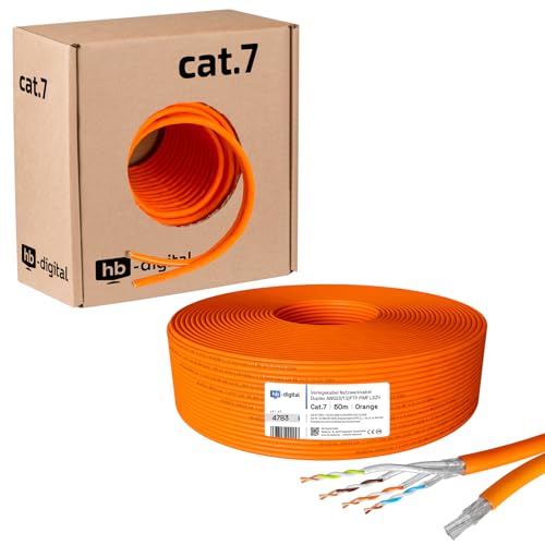 HB-DIGITAL 50m Netzwerkkabel LAN Duplex Verlegekabel Cabel cat.7 max. 1000MHz Reines Kupfer S/FTP PIMF LSZH Halogenfrei orange RoHS-Compliant AWG23 (2 verbundene Strängen) GHMT Zertifiziert von HB-DIGITAL