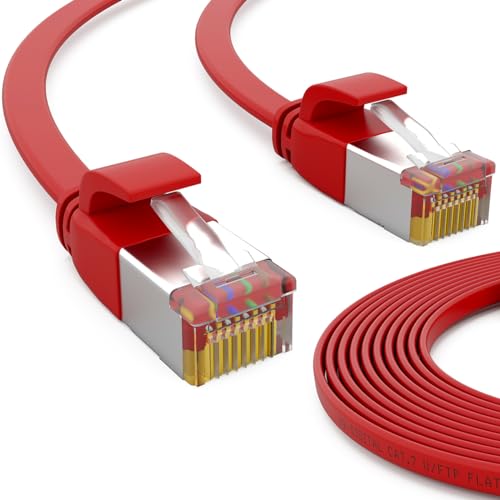 HB-DIGITAL 5X 0,5m Patchkabel CAT.7 Rohkabel LAN Flach U/FTP Netzwerkkabel 2X RJ45 Stecker Kupfer Profi Slim flexibel 10 Gbits Ethernet Port Internet-Cable PC Router Switch TV Konsole rot von HB-DIGITAL