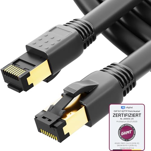 HB-DIGITAL 5m CAT 8.1 Netzwerkkabel S/FTP LSZH Schwarz 40 Gbits | LAN Patchkabel Gigabit RJ45 Stecker Ethernet Data Cable | 40000 Mbits Übertragungsgeschwindigkeit PIMF 2000 MHz Cat.6 Cat.7 Cat.8 von HB-DIGITAL