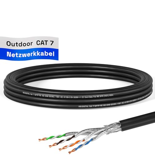 HB-DIGITAL 5m Cat 7 LAN Kabel Netzwerkkabel Verlegekabel Outdoor AWG23 FTP doppelt geschirmt PIMF Reines Kupfer 1000MHz/10Gbits Netzwerk Installation Ethernet Datenkabel für Außenbereich - Schwarz von HB-DIGITAL