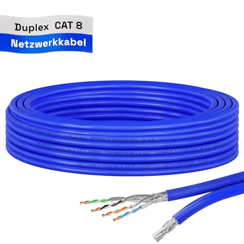 HB-DIGITAL 5m DUPLEX Cat 8.1 Netzwerkkabel Verlegekabel Installationskabel Datenkabel Ethernet LAN Cat.8 40 Gbit/s Kupfer S/FTP 2000 MHz PIMF LSZH Cat8 Halogenfrei RoHS-Compliant AWG 22/1 blau von HB-DIGITAL