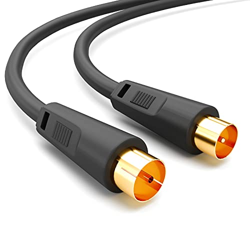 HB-DIGITAL 7,5m Antennenkabel IEC-Stecker auf IEC-Buchse Anschlusskabel BZT-CE-geschirmt 100dB 128-er Geflecht Koaxial Kabel HDTV 1080p UHD 8K 4K vergoldet DVB-T/T2 DVB-C/C2 Radio DAB DAB+ Schwarz von HB-DIGITAL