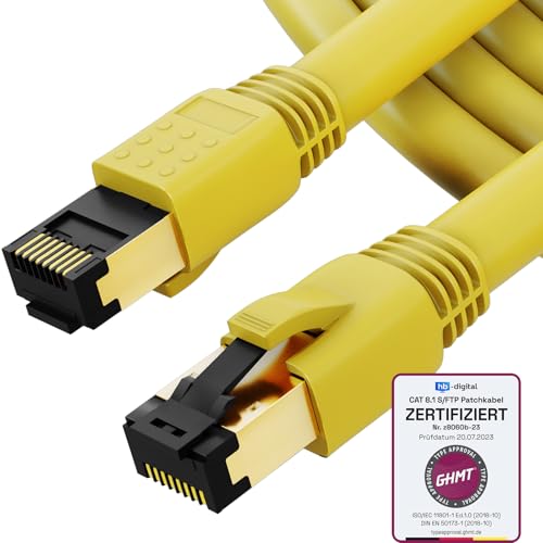 HB-DIGITAL 7,5m CAT 8.1 Netzwerkkabel S/FTP LSZH Gelb 40 Gbits | LAN Patchkabel Gigabit RJ45 Stecker Ethernet Data Cable | 40000 Mbits Übertragungsgeschwindigkeit PIMF 2000 MHz Cat.6 Cat.7 Cat.8 von HB-DIGITAL