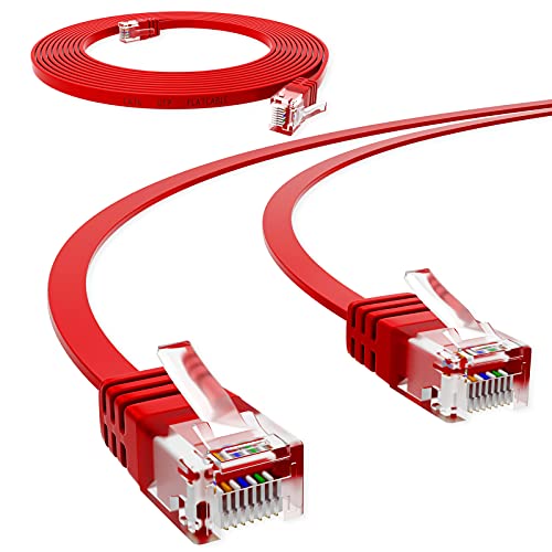 HB-DIGITAL 7,5m Netzwerkkabel LAN Flach Patchkabel mit RJ45 Stecker Kupfer Profi Slim flexibel für Gigabit Ethernet kompatibel mit PC, Router, Switch, Modem, TV, Spiel Konsole Rot von HB-DIGITAL