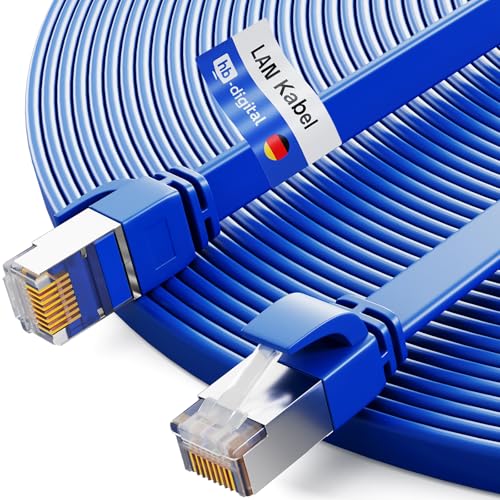 HB-DIGITAL 7,5m Patchkabel CAT.7 Rohkabel LAN Flach U/FTP Netzwerkkabel 2X RJ45 Stecker Kupfer Profi Slim flexibel 10 Gbits Ethernet Port Internet-Cable PC Router Switch TV Konsole blau von HB-DIGITAL