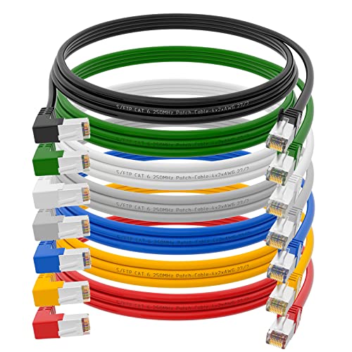 HB-DIGITAL 7X 3m Netzwerkkabel in 7 Farben (je EIN Stück pro Farbe) LAN Cable 90° Winkel RJ45 Stecker 100cm cat 6 Kupfer Profi S/FTP PIMF LSZH cat. 6 Cat6 AWG 27/7 RJ45 Port Ethernet AWG27 Patchcable von HB-DIGITAL