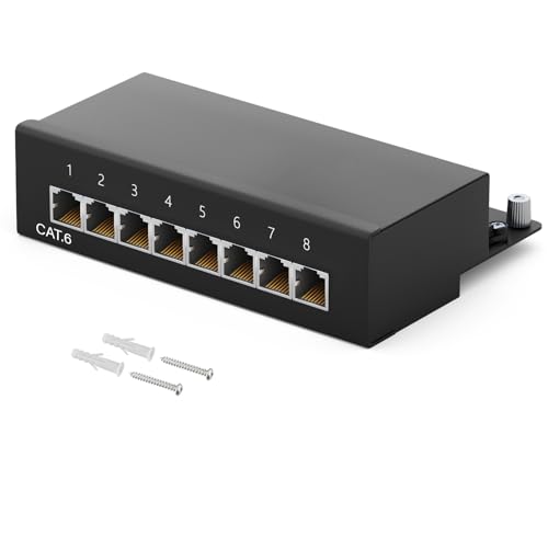 HB-DIGITAL 8-port CAT 6 LSA Patchpanel geschirmt Verteilerfeld Desktop & Wandmontage Patchfeld 8x RJ45 Buchsen für Netzwerk Ethernet LAN Kabel mit Erdungskabel - Schwarz von HB-DIGITAL