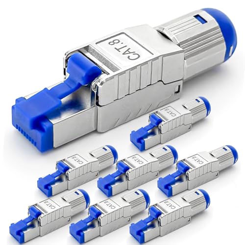 HB-DIGITAL 8x CAT 8.1 RJ45 Netzwerkstecker Crimpstecker für Ethernet LAN Verlegekabel werkzeuglos feldkonfektionierbar vergoldete Kontakte Vollgeschirmt STP Max. 40 Gbit/s Connector von HB-DIGITAL