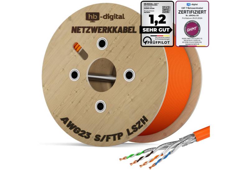 HB-DIGITAL CAT 7 Kabel 1000m Installationskabel S/FTP AWG23 LSZH orange Netzwerkkabel, Netzwerkstecker, (100000 cm), hochwertiges GHMT zertifiziertes reines Kupfer Verlegekabel von HB-DIGITAL