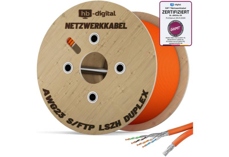 HB-DIGITAL CAT 7 Kabel Duplex Installationskabel Ethernet S/FTP LSZH AWG23 Netzwerkkabel, Netzwerkstecker, (25000 cm), hochwertiges GHMT zertifiziertes reines Kupfer Duplex Verlegekabel von HB-DIGITAL
