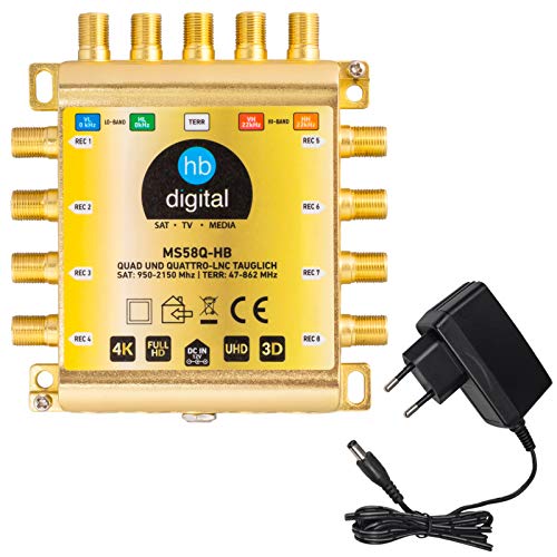 HB-DIGITAL DVB-S/S2 Multischalter 5/8 | Multiswitch Verteiler für 1 SAT, 8 Teilnehmer Satelliten Receiver | Quad & Quattro LNB geeignet | inkl. externes Netzteil | MS58Q-HB | HDTV FullHD 1080p 4K UHD HB-DIGITAL DVB-S/S2 Multischalter 5/8 | Multiswitch Verteiler für 1 SAT, 8 Teilnehmer Satelliten Receiver | Quad & Quattro LNB geeignet | inkl. externes Netzteil | MS58Q-HB | HDTV FullHD 1080p 4K UHD von HB-DIGITAL