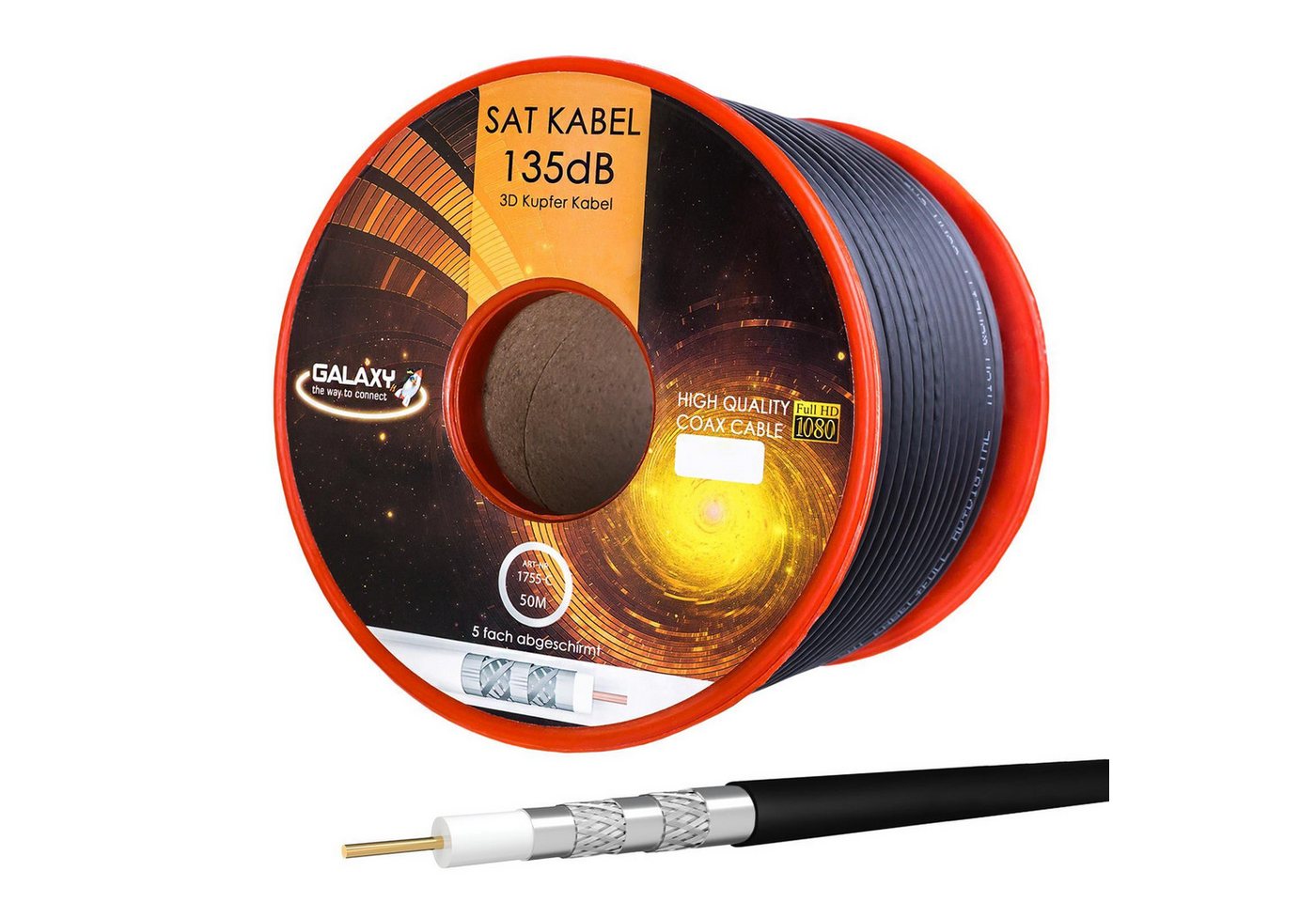 HB-DIGITAL Koax Kabel 50m Galaxy 135dB 5-Fach Reines Kupfer SAT-Kabel, (5000 cm), UV-stabile, strapazierfähige Ummantelung von HB-DIGITAL