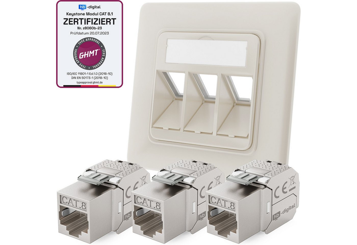 HB-DIGITAL LAN Dose 3 Port mit 3x Keystone Modul CAT 8 Unterputz RJ45 RAL9010 Netzwerk-Adapter, Voll geschirmtes Zinkdruckgussgehäuse von HB-DIGITAL