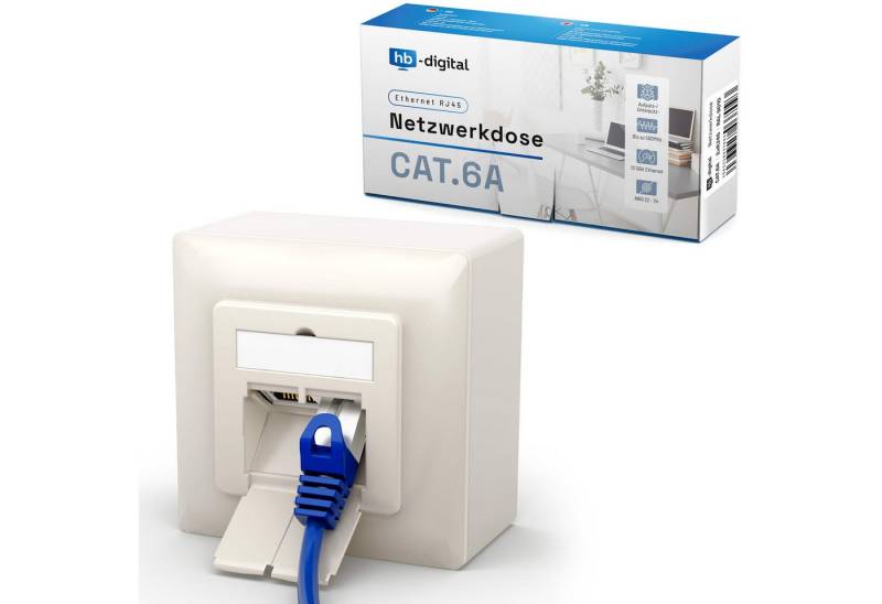 HB-DIGITAL LAN Dose CAT 6a Netzwerkdose Aufputz / Unterputz Netzwerk-Adapter, Stabiles Zinkdruckgussgehäuse mit Zugentlastung von HB-DIGITAL