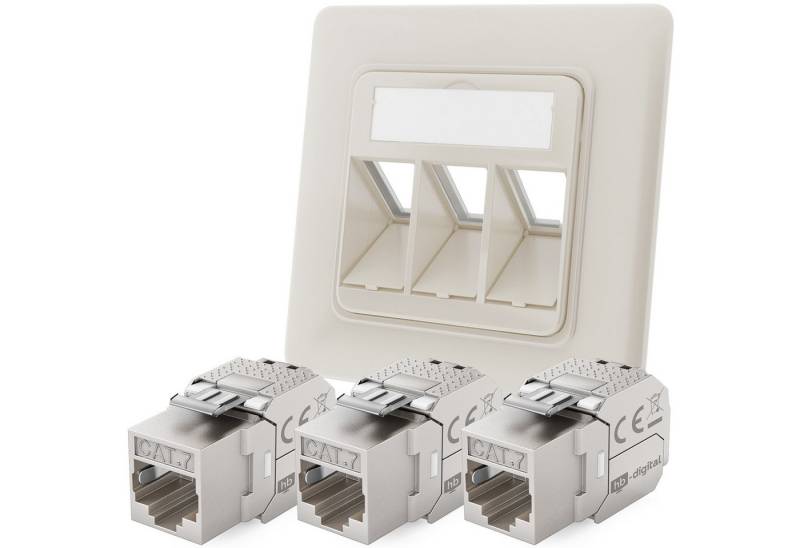 HB-DIGITAL Netzwerkdose 3 Port mit 3x Keystone Modul CAT 7 RJ45 Unterputz RAL9010 Netzwerk-Adapter, Voll geschirmtes Zinkdruckgussgehäuse von HB-DIGITAL