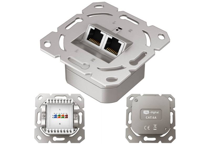 HB-DIGITAL Netzwerkdose Unterputz CAT 6a LAN Dose 2 x RJ45 ohne Abdeckung Netzwerk-Adapter, Kabelbefestigung mit Zugentlastung von HB-DIGITAL