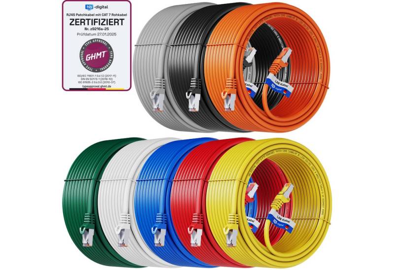 HB-DIGITAL Patchkabel CAT.7 Rohkabel LAN Kabel Cat7 S/FTP PiMF LSZH Netzwerkkabel, Netzwerkstecker, RJ-45 (25 cm), LSZH von HB-DIGITAL