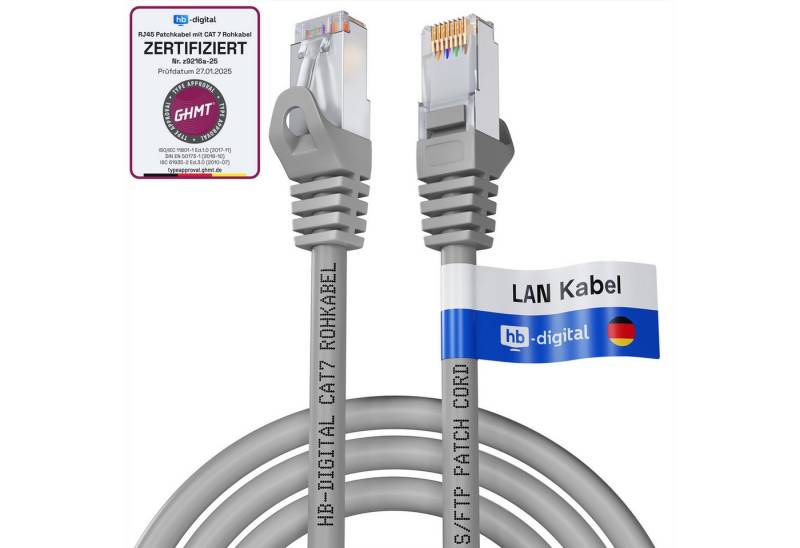 HB-DIGITAL Patchkabel CAT.7 Rohkabel LAN Kabel Cat7 S/FTP PiMF LSZH Netzwerkkabel, Netzwerkstecker, RJ-45 (500 cm), Kontaktoberfläche: Pins Vergoldet 50µ von HB-DIGITAL