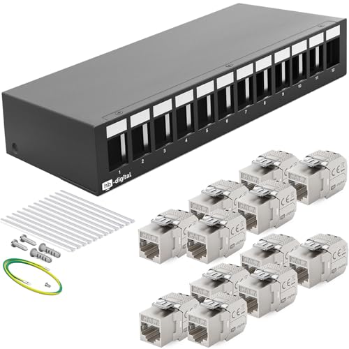 HB-DIGITAL 12-Port Patchpanel Patchfeld Verteilerfeld 1 HE 12x CAT 7 RJ45 Keystone Jack Modul vollgeschirmt STP 10 Gbps Kompatibel mit Verlegekabel Netzwerkkabel Ethernet LAN - Schwarz HB-DIGITAL 12-Port Patchpanel Patchfeld Verteilerfeld 1 HE 12x CAT 7 RJ45 Keystone Jack Modul vollgeschirmt STP 10 Gbps Kompatibel mit Verlegekabel Netzwerkkabel Ethernet LAN - Schwarz von HB-DIGITAL