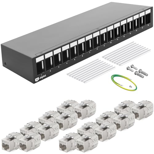 HB-DIGITAL 16-Port Patchpanel Patchfeld Verteilerfeld 1 HE 16x CAT 7 RJ45 Keystone Jack Modul vollgeschirmt STP 10 Gbps Kompatibel mit Verlegekabel Netzwerkkabel Ethernet LAN - Schwarz HB-DIGITAL 16-Port Patchpanel Patchfeld Verteilerfeld 1 HE 16x CAT 7 RJ45 Keystone Jack Modul vollgeschirmt STP 10 Gbps Kompatibel mit Verlegekabel Netzwerkkabel Ethernet LAN - Schwarz von HB-DIGITAL