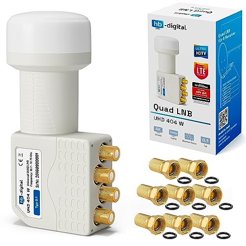 HB-DIGITAL Quad LNB 4-Fach DVB-S DVB-S2 Full HD 3D TV 4K UHD SAT Kopf Weiß 4 Teilnehmer Mit Wetterschutz + 8X vergoldete F-Stecker HB-DIGITAL Quad LNB 4-Fach DVB-S DVB-S2 Full HD 3D TV 4K UHD SAT Kopf Weiß 4 Teilnehmer Mit Wetterschutz + 8X vergoldete F-Stecker von HB-DIGITAL