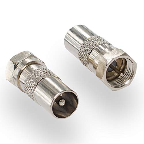 HB-DIGITAL SAT-Antennen-Adapter: F-Stecker (Satelliten DVB-S/S2 Anschluß männlich) zu IEC-Stecker (Kabelfernsehen DVB-C, Terrestrischer DVB-T2 Anschluß, männlich) Koaxial TV Steckverbinder Vernickelt von HB-DIGITAL