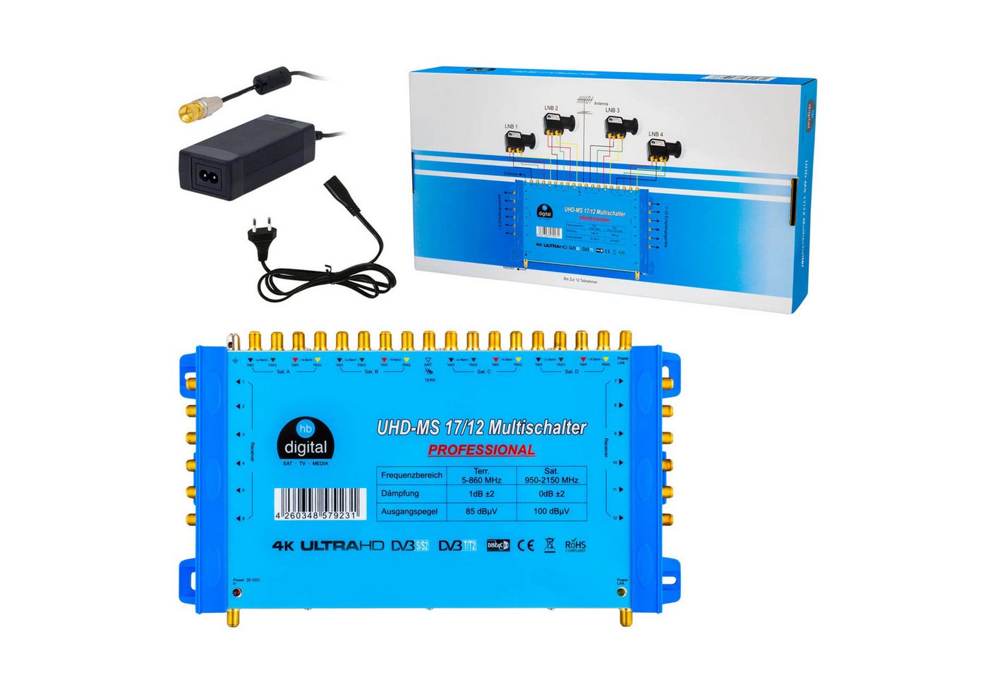HB-DIGITAL SAT-Multischalter Multischalter SAT UHD-MS 17/12 bis zu 12 Teilnehmer Multiswitch, Entwickelt für 4 x UNIVERSAL-QUATTRO-LNBFs HB-DIGITAL SAT-Multischalter Multischalter SAT UHD-MS 17/12 bis zu 12 Teilnehmer Multiswitch, Entwickelt für 4 x UNIVERSAL-QUATTRO-LNBFs von HB-DIGITAL