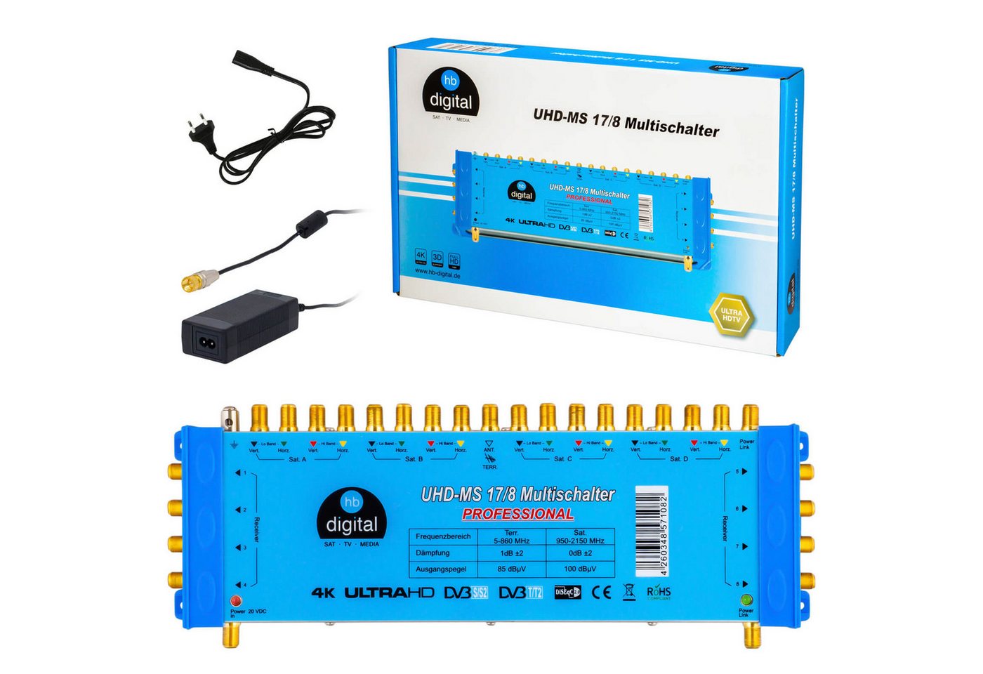 HB-DIGITAL SAT-Multischalter Multischalter SAT UHD-MS 17/8 bis zu 8 Teilnehmer Multiswitch, Entwickelt für 4 x UNIVERSAL-QUATTRO-LNBFs HB-DIGITAL SAT-Multischalter Multischalter SAT UHD-MS 17/8 bis zu 8 Teilnehmer Multiswitch, Entwickelt für 4 x UNIVERSAL-QUATTRO-LNBFs von HB-DIGITAL
