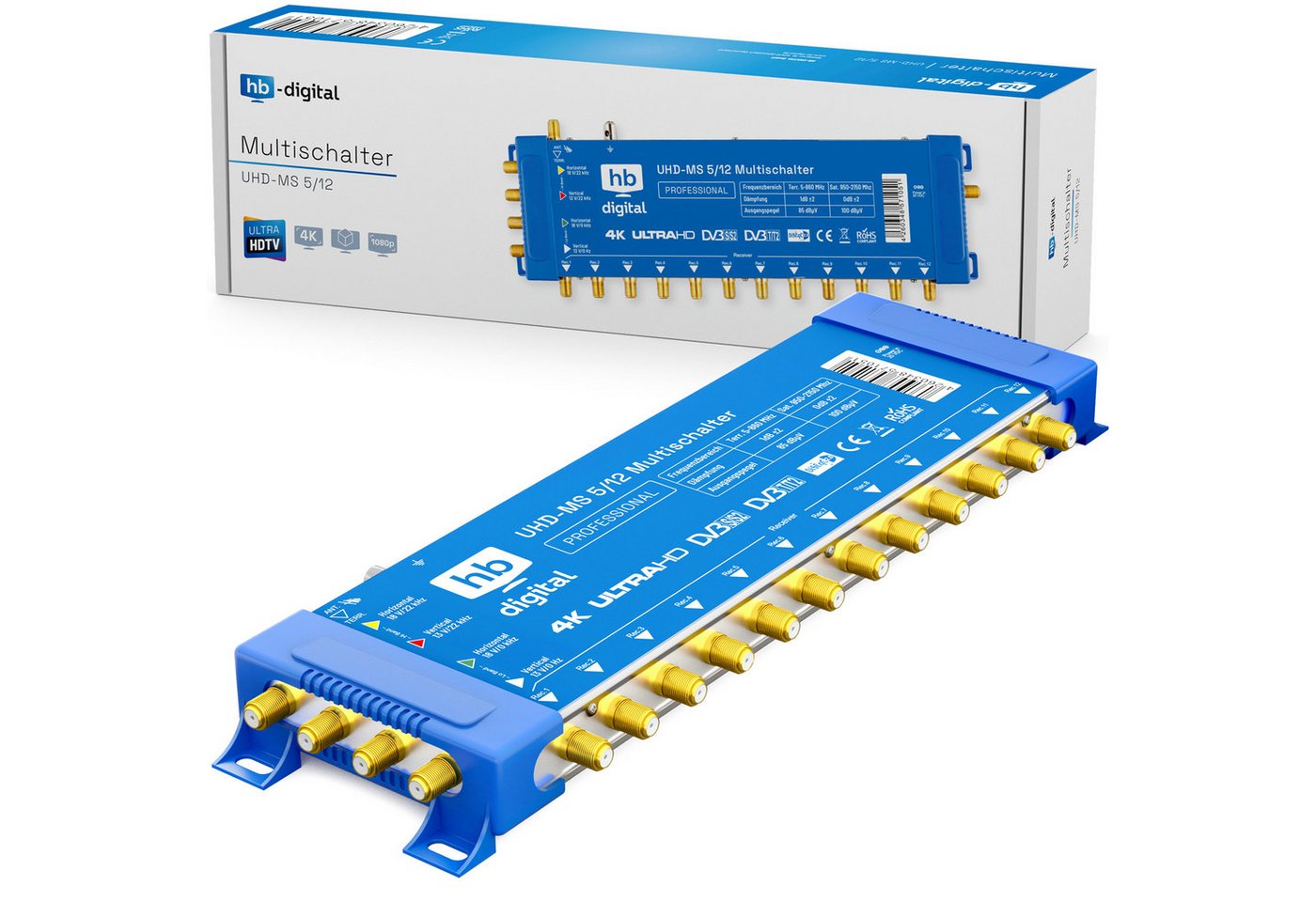 HB-DIGITAL SAT-Multischalter Multischalter SAT UHD-MS 5/12 bis zu 12 Teilnehmer Multiswitch, Der Multischalter SQMS 5/12 arbeitet ausschließlich mit Quattro LNB´s HB-DIGITAL SAT-Multischalter Multischalter SAT UHD-MS 5/12 bis zu 12 Teilnehmer Multiswitch, Der Multischalter SQMS 5/12 arbeitet ausschließlich mit Quattro LNB´s von HB-DIGITAL