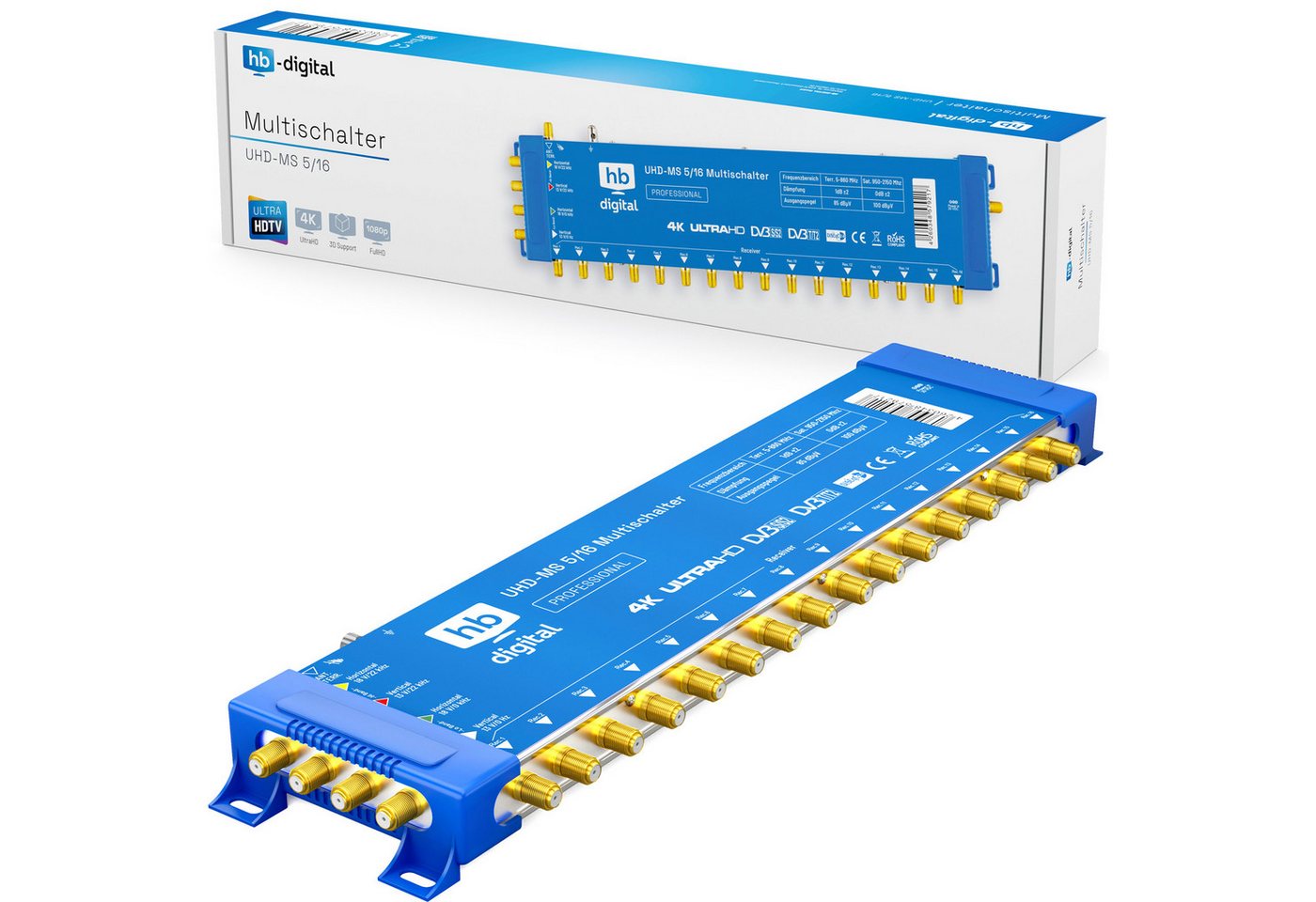 HB-DIGITAL SAT-Multischalter Multischalter SAT UHD-MS 5/16 bis zu 16 Teilnehmer Multiswitch, Der Multischalter SQMS 5/16 arbeitet ausschließlich mit Quattro LNB´s HB-DIGITAL SAT-Multischalter Multischalter SAT UHD-MS 5/16 bis zu 16 Teilnehmer Multiswitch, Der Multischalter SQMS 5/16 arbeitet ausschließlich mit Quattro LNB´s von HB-DIGITAL