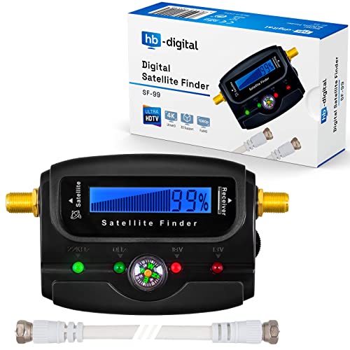 HB DIGITAL SATFINDER mit LCD Anzeige Kompass und Ton + F-Verbindugskabel + Deutsche Anleitung + vergoldete Anschlüsse * zur Justierung Ihrer Sat Antenne * mit Horizontal/Vertikal und 22kHz Anzeige von HB-DIGITAL