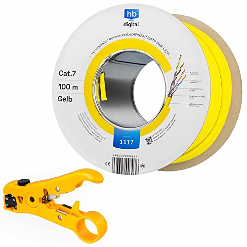 HB-DIGITAL SET 100m CAT.7 Netzwerkkabel LAN Verlegekabel AWG 23 Reines Kupfer S/FTP PiMF LSZH Halogenfrei RoHS-Compliant GHMT-zertifiziert Ethernet PoE 10Gbit/s 1000MHz Gelb + 1x Abisolierer HB-DIGITAL SET 100m CAT.7 Netzwerkkabel LAN Verlegekabel AWG 23 Reines Kupfer S/FTP PiMF LSZH Halogenfrei RoHS-Compliant GHMT-zertifiziert Ethernet PoE 10Gbit/s 1000MHz Gelb + 1x Abisolierer von HB-DIGITAL