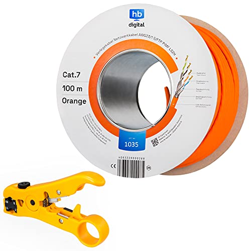 HB-DIGITAL SET 100m CAT.7 Netzwerkkabel LAN Verlegekabel AWG 23 Reines Kupfer S/FTP PiMF LSZH Halogenfrei RoHS-Compliant GHMT-zertifiziert Ethernet PoE 10Gbit/s 1000MHz Orange + 1x Abisolierer HB-DIGITAL SET 100m CAT.7 Netzwerkkabel LAN Verlegekabel AWG 23 Reines Kupfer S/FTP PiMF LSZH Halogenfrei RoHS-Compliant GHMT-zertifiziert Ethernet PoE 10Gbit/s 1000MHz Orange + 1x Abisolierer von HB-DIGITAL