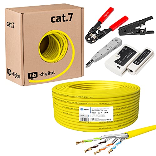 HB-DIGITAL SET 50m CAT.7 Netzwerkkabel LAN Verlegekabel AWG 23 Reines Kupfer S/FTP PiMF LSZH Halogenfrei RoHS-Compliant GHMT-zertifiziert Ethernet PoE 10Gbit/s 1000MHz Gelb + 1x Werkzeugset HB-DIGITAL SET 50m CAT.7 Netzwerkkabel LAN Verlegekabel AWG 23 Reines Kupfer S/FTP PiMF LSZH Halogenfrei RoHS-Compliant GHMT-zertifiziert Ethernet PoE 10Gbit/s 1000MHz Gelb + 1x Werkzeugset von HB-DIGITAL