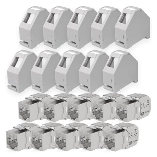HB-DIGITAL SET: 10x Cat.7 Keystone Modul RJ45 + 10x Hutschienenadapter Keystone-Halterung für Hutschiene 35mm Standard | RJ45-Jack geschirmt werkzeuglose Montage Ethernet LAN Netzwerk STP LSA von HB-DIGITAL