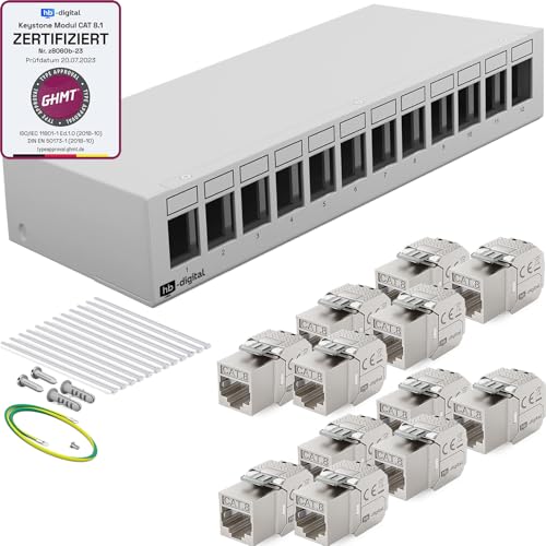 HB-DIGITAL 12-Port Patchpanel Patchfeld Verteilerfeld 1 HE 12x CAT 8 RJ45 Keystone Jack Modul - GHMT Zertifiziert - vollgeschirmt STP 40 Gbps Kompatibel mit Verlegekabel Netzwerkkabel LAN - Hellgrau HB-DIGITAL 12-Port Patchpanel Patchfeld Verteilerfeld 1 HE 12x CAT 8 RJ45 Keystone Jack Modul - GHMT Zertifiziert - vollgeschirmt STP 40 Gbps Kompatibel mit Verlegekabel Netzwerkkabel LAN - Hellgrau von HB-DIGITAL