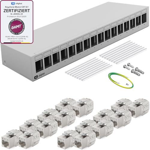 HB-DIGITAL 16-Port Patchpanel Patchfeld Verteilerfeld 1 HE 16x CAT 8 RJ45 Keystone Jack Modul - GHMT Zertifiziert - vollgeschirmt STP 40 Gbps Kompatibel mit Verlegekabel Netzwerkkabel LAN - Hellgrau HB-DIGITAL 16-Port Patchpanel Patchfeld Verteilerfeld 1 HE 16x CAT 8 RJ45 Keystone Jack Modul - GHMT Zertifiziert - vollgeschirmt STP 40 Gbps Kompatibel mit Verlegekabel Netzwerkkabel LAN - Hellgrau von HB-DIGITAL