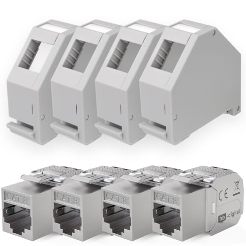 HB-DIGITAL SET: 4x Cat.8.1 Keystone Modul RJ45 + 4x Hutschienenadapter Keystone-Halterung für Hutschiene 35mm Standard | RJ35-Jack geschirmt werkzeuglose Montage Ethernet LAN Netzwerk STP LSA von HB-DIGITAL