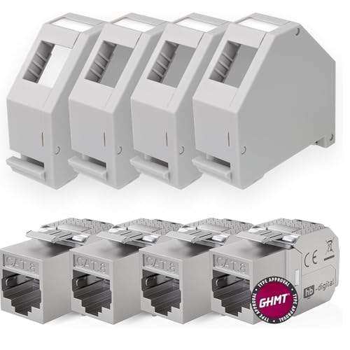 HB-DIGITAL SET: 4x Cat.8.1 Keystone Modul RJ45 + 4x Hutschienenadapter Keystone-Halterung für Hutschiene 35mm Standard | RJ35-Jack geschirmt werkzeuglose Montage Ethernet LAN Netzwerk STP LSA von HB-DIGITAL