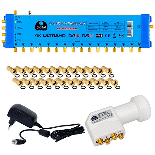 HB-DIGITAL Set: Quattro LNB + Multischalter pmse 5/16 HB-DIGITAL 1x Satellit & bis zu 16x Teilnehmer/Receiver für Full HDTV 3D 4K UHD mit Netzteil + 30 Vergoldete F-Stecker HB-DIGITAL Set: Quattro LNB + Multischalter pmse 5/16 HB-DIGITAL 1x Satellit & bis zu 16x Teilnehmer/Receiver für Full HDTV 3D 4K UHD mit Netzteil + 30 Vergoldete F-Stecker von HB-DIGITAL