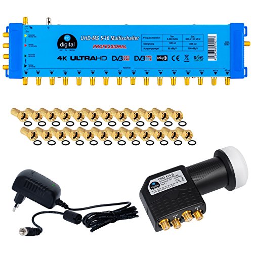 HB-DIGITAL Set: Quattro LNB Schwarz + Multischalter pmse 5/16 HB-DIGITAL 1x SAT bis 16 x Teilnehmer/Receiver für Full HDTV 3D 4K UHD mit Netzteil + 30 Vergoldete F-Stecker Gratis dazu HB-DIGITAL Set: Quattro LNB Schwarz + Multischalter pmse 5/16 HB-DIGITAL 1x SAT bis 16 x Teilnehmer/Receiver für Full HDTV 3D 4K UHD mit Netzteil + 30 Vergoldete F-Stecker Gratis dazu von HB-DIGITAL