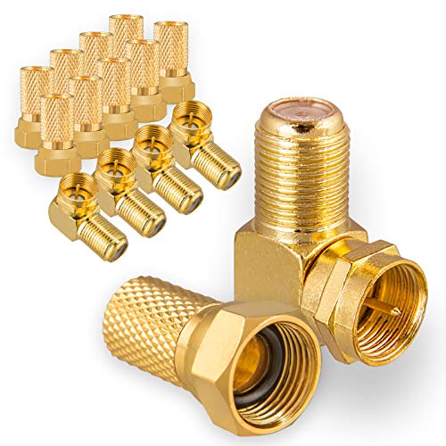 HB-DIGITAL Winkel-Adapter Set für SAT-Anlagen: 10x F-Stecker (Vergoldet) + 5x F-Winkel-Adapter [F-Stecker (männlich) auf F-Buchse (weiblich)] Rechtwinklig Ecke Steckverbinder 90° Grad von HB-DIGITAL